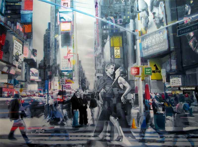 amerikansk storby - maleriet af byen er med mennesker og liv