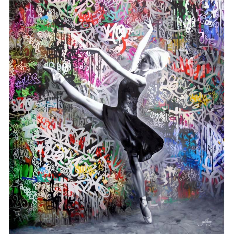 Maskulint Grafitti maleri med fin balletdanser