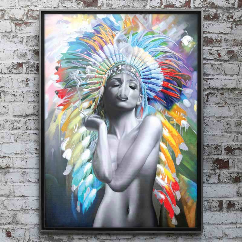 Farverig plakat af indianer kvinde ← Se plakaten af kvinden her